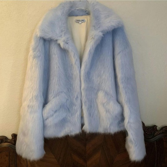 LANDLORD BABY BLUE FAUX FUR JACKET COAT L OVERSIZED FITS XXL - Picture 2 of 8